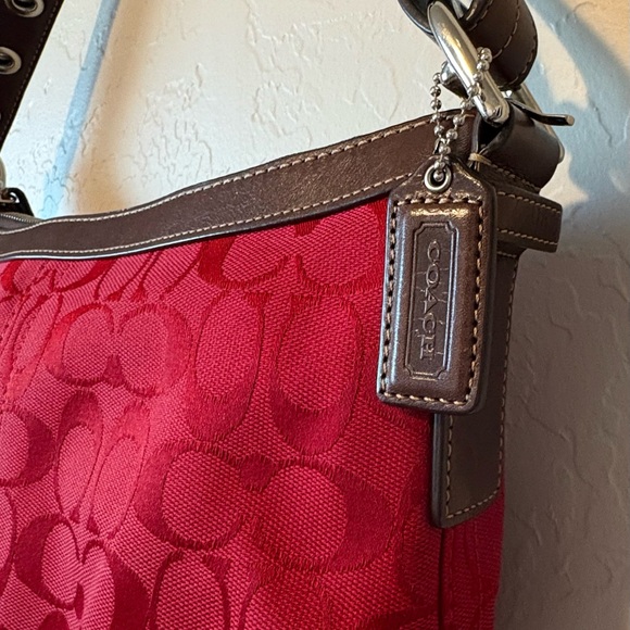 Coach Red with Brown Leather Shoulder Bag - Picture 5 of 8